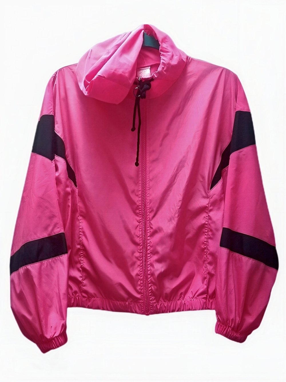 Vibrant Barbie Fuschia Pink Hooded Windbreaker Bomber Jacket Women's Medium